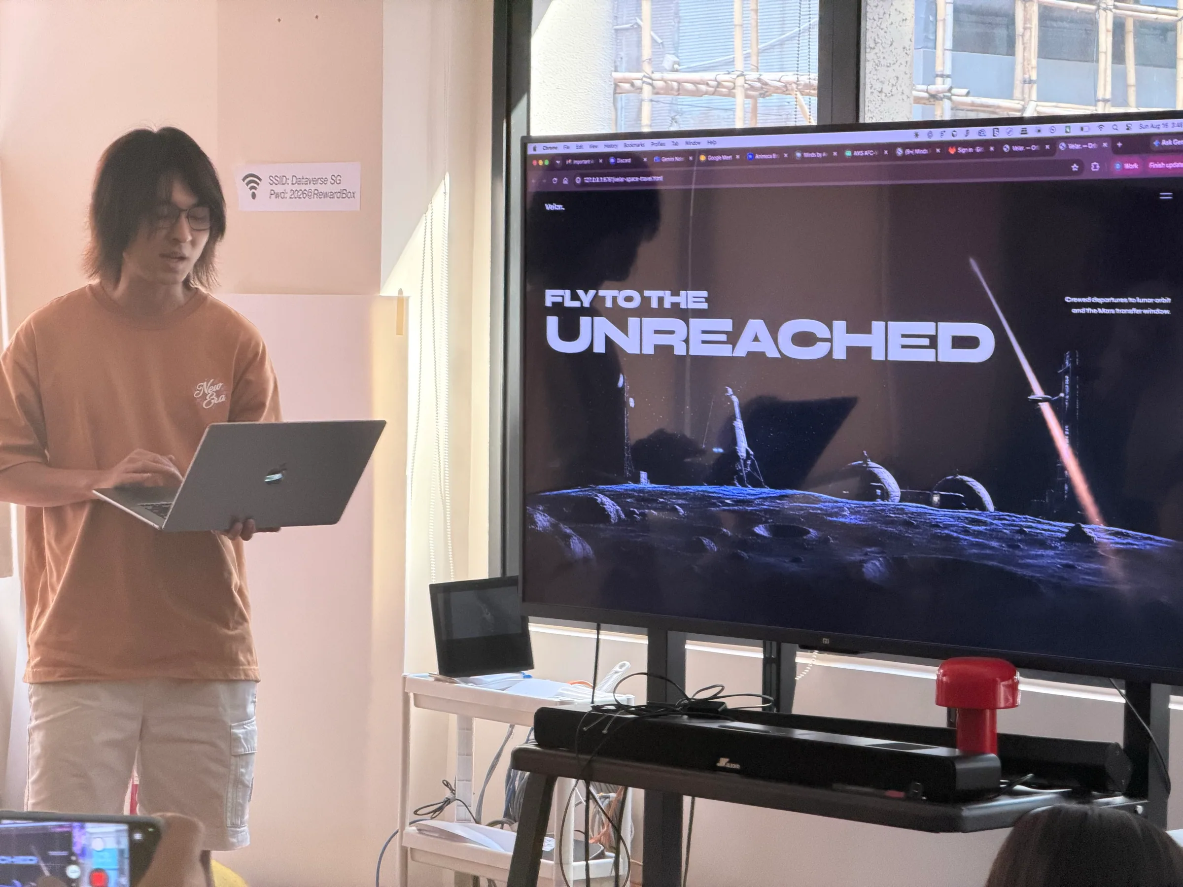 A participant presenting an immersive web experience during the OpenDesign Hong Kong workshop.